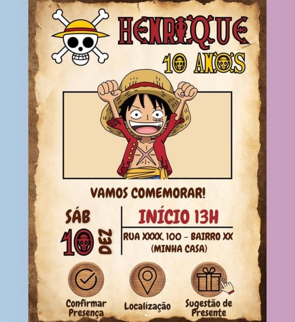 4 convite digital One Piece @soroconvites