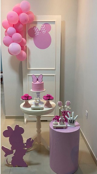 3 decoração Minnie rosa mesversário @festejarita