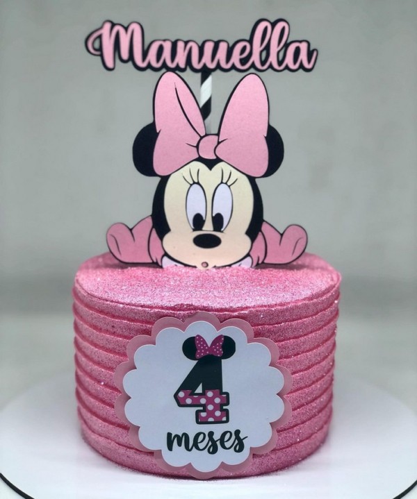 30 bolo mesversário Minnie rosa baby @patriciamarinhoconfart