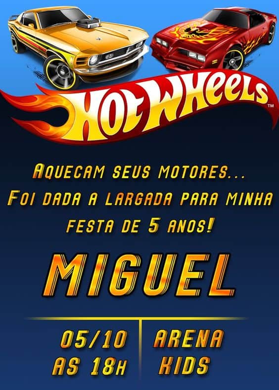 convite Hot Wheels