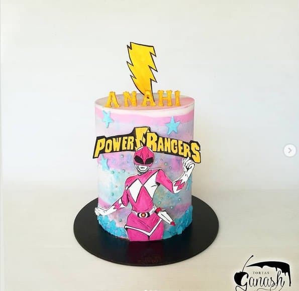 22 bolo decorado Power Rangers rosa @tortas ganash