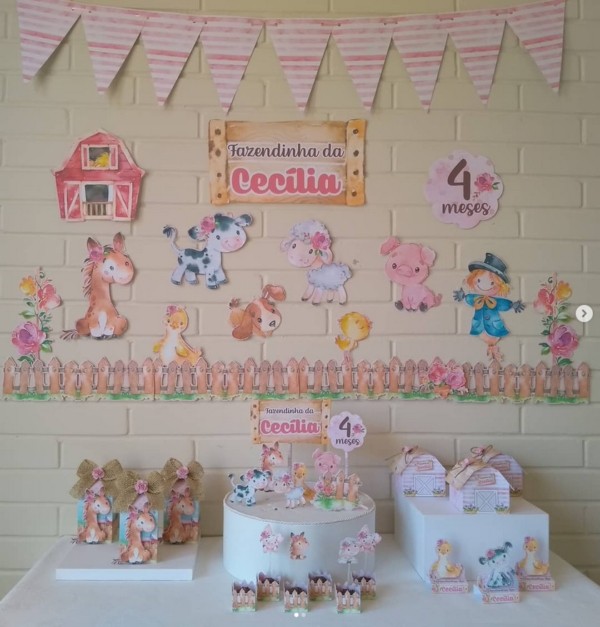 6 decoração simples mesversário rosa fazendinha @anagrego papelariacriativa