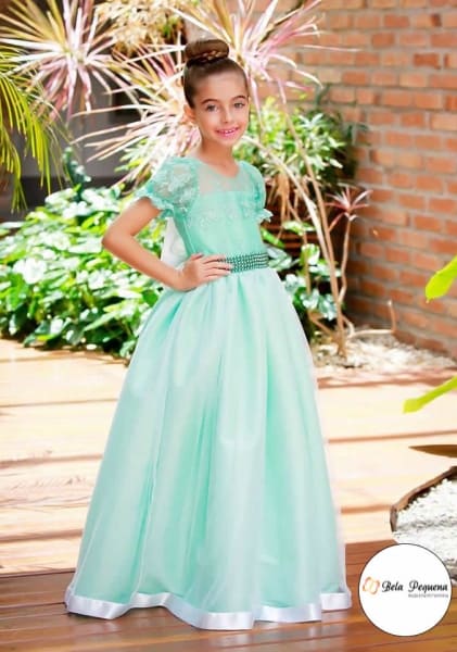 vestido de formatura infantil verde
