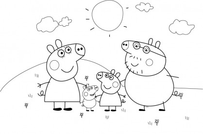 Desenho para colorir Peppa Pig e sua família · Creative Fabrica