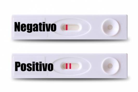 Exemplo de um teste de gravidez positivo e negativo.