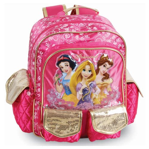 mochila Princesas rosa com dourado com branca de neve