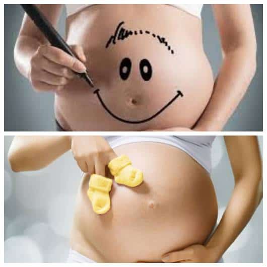 Mães mostrando a barriga de gravidez.