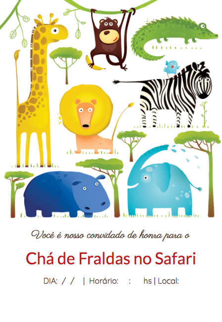 Convite de chá de bebê com tema de safari.