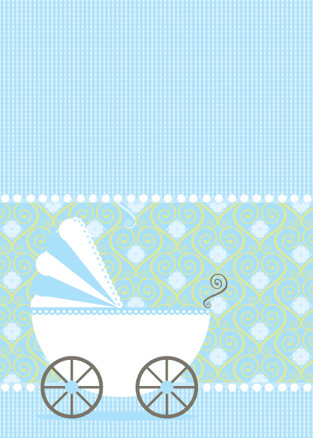 Convite azul com carrinho de bebê.