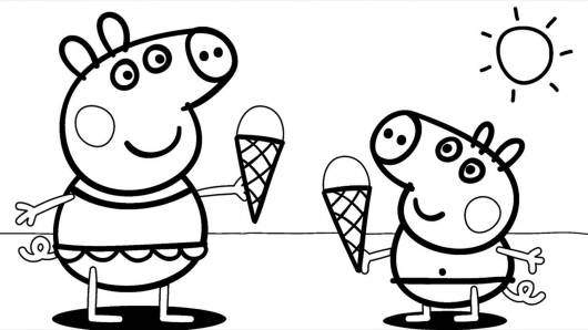 desenhos para colorir Peppa Pig tomando sorvete