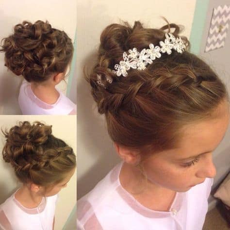 Penteado Infantil com coque, tranças e coroa de princesa