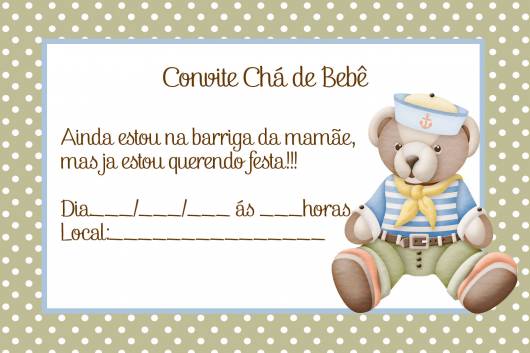 Convite cha de bebe ursinho marinheiro para editar e imprimir Convite Cha De Fraldas 85 Ideias Adoraveis Modelos Para Imprimir