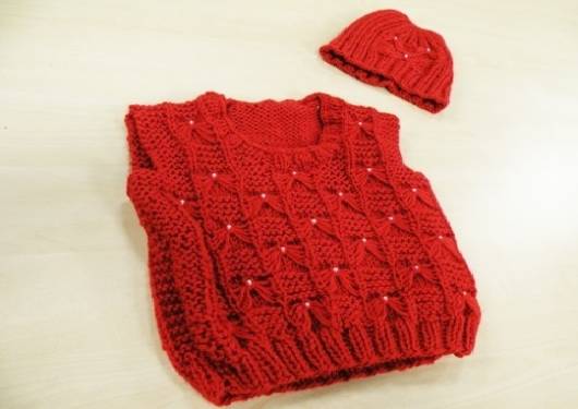 Colete infantil feminino de tricô vermelho