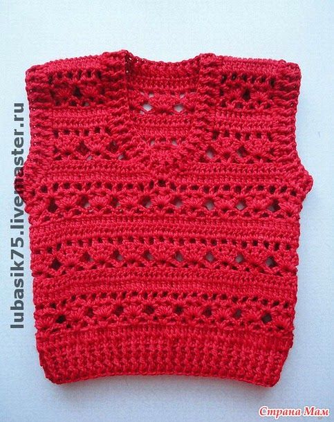Colete infantil feminino de crochê vermelho