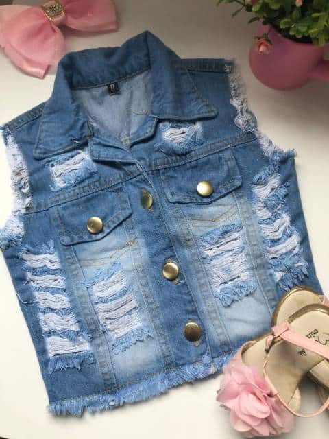 Colete infantil feminino jeans com desfiado 