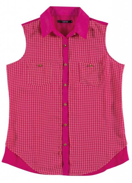 Camisa xadrez infantil rosa sem mangas