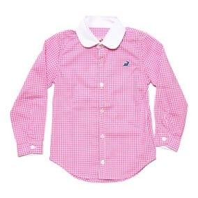 Camisa xadrez infantil rosa com gola branca