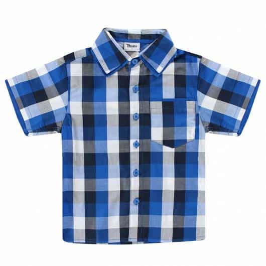 Camisa xadrez infantil masculina azul e branca