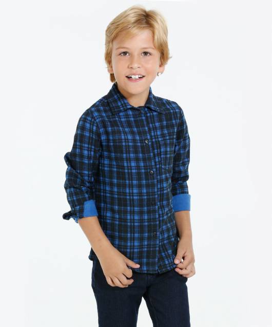 Camisa xadrez infantil masculina azul