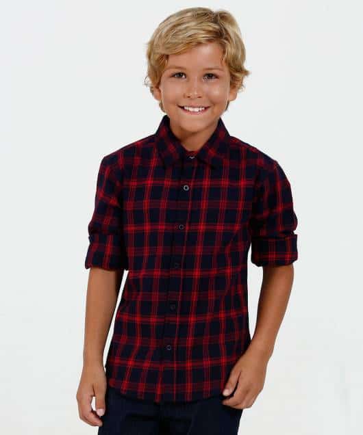 Camisa xadrez infantil masculina vermelha com manga longa