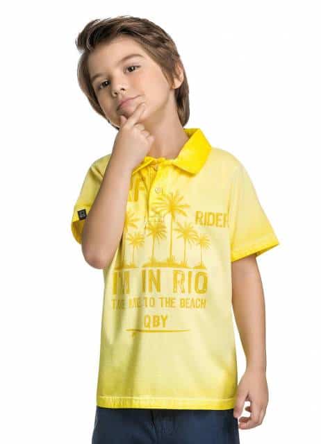 Camisa polo amarela estampada para meninos