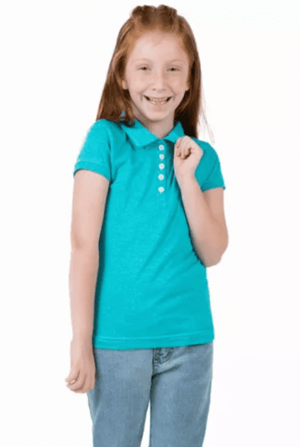 Camisa polo infantil feminina azul claro