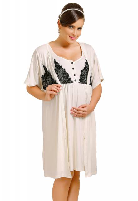 Camisola maternidade bege com robe