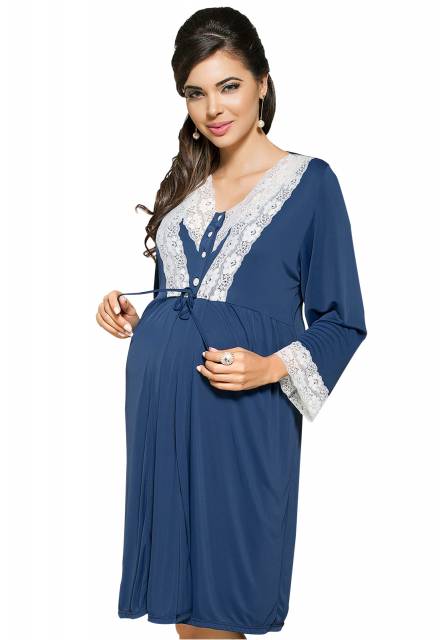 Camisola maternidade azul com renda