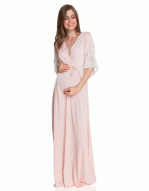 Camisola maternidade rosa longa