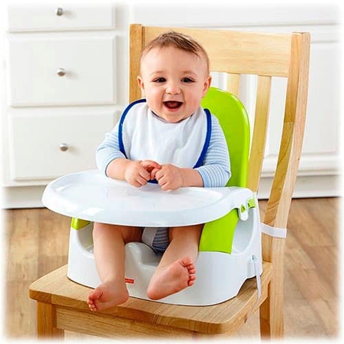 Cadeira de alimentação: Booster verde e branca