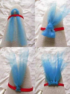Sugestão de nó para fazer a saia com tule colorido