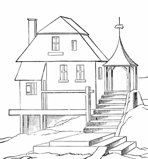 Desenho Para Colorir Casa - Pinte Casas Grandes e Detalhadas