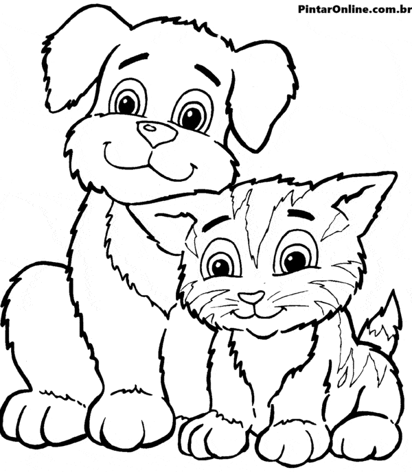 Cachorro e gato para colorir