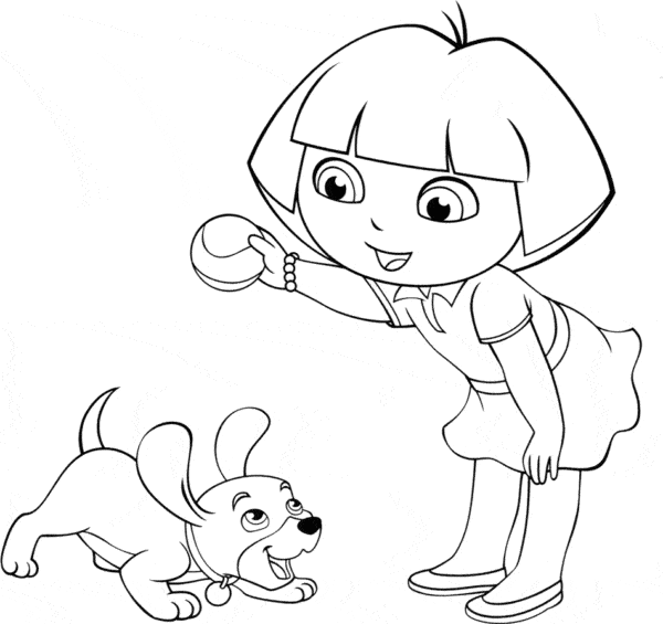 Dora aventureira com cachorro para colorir