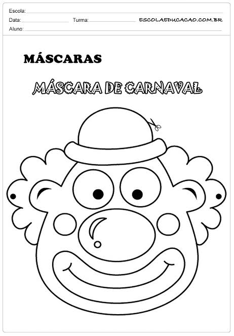 máscara de carnaval de palhaço para imprimir grátis