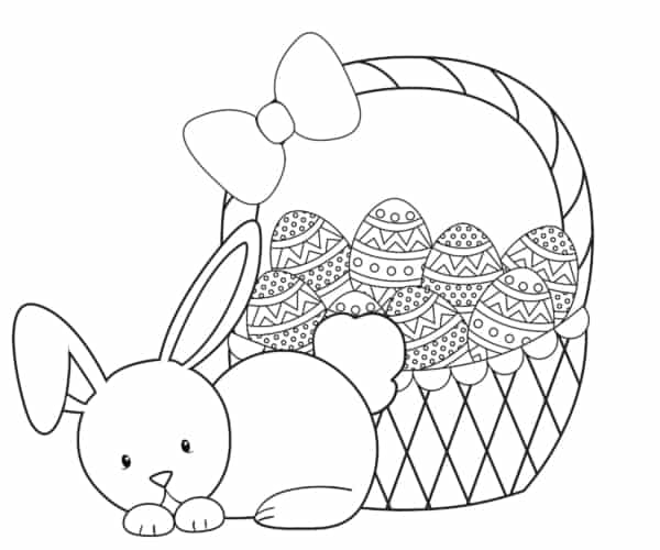 Coelho da Páscoa com cesta de ovos