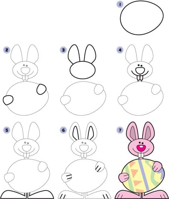 passo a passo para desenhar um coelho da páscoa com ovo