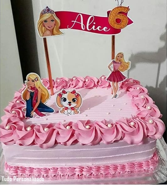 bolo da barbie quadrado de aniversário