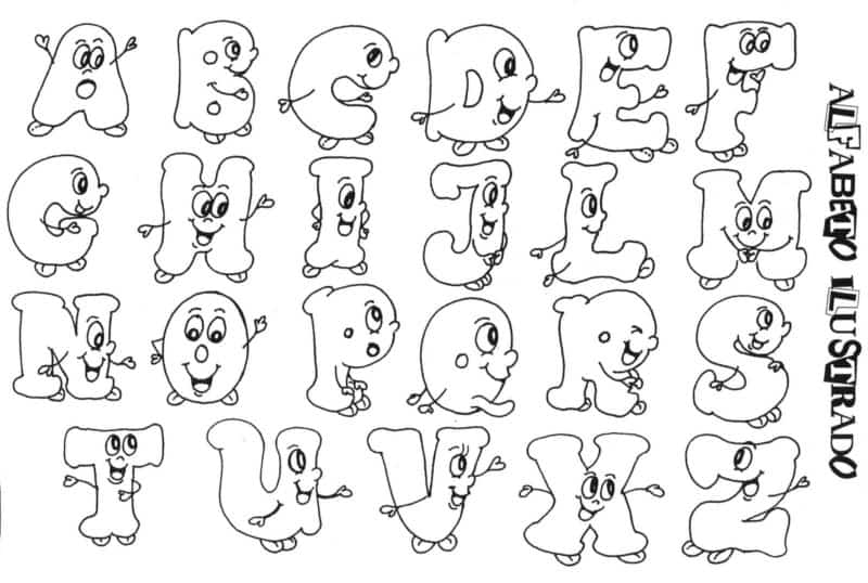 Alfabeto para colorir em formato de rostinhos para colorir