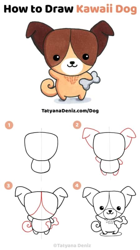 COMO DESENHAR UM CACHORRO KAWAII - COMO DESENHAR UM CACHORRO FACIL PASSO A  PASSO 