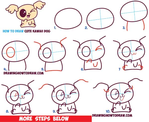 Como desenhar um cachorro kawaii rapido e facíl