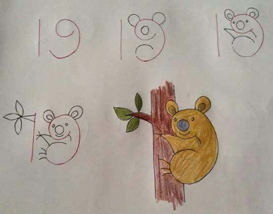 Como desenhar animais com números coala