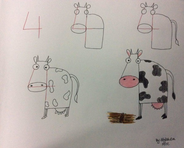 Como desenhar animais com números vaca