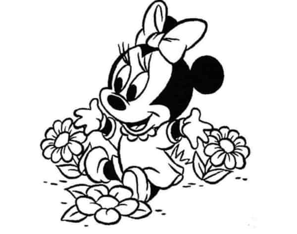 Minnie baby com flores para colorir