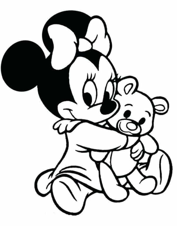 Minnie baby com ursinho para colorir e divertir as crianças