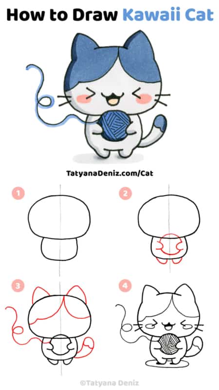 180 Desenhos kawaii para desenhar e colorir  Desenho de gato fácil,  Desenhos kawaii, Desenhos de gatos