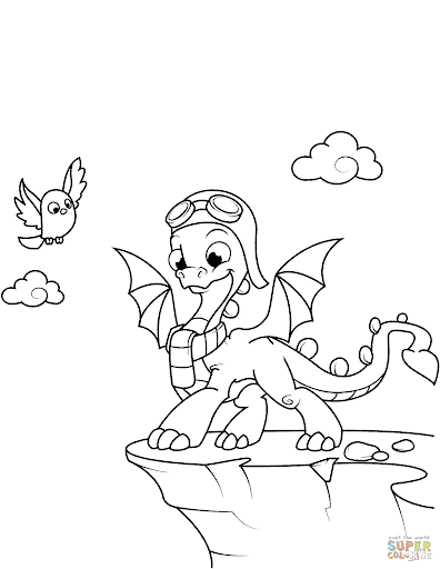 desenho fofo de filhote de dragão para pintar