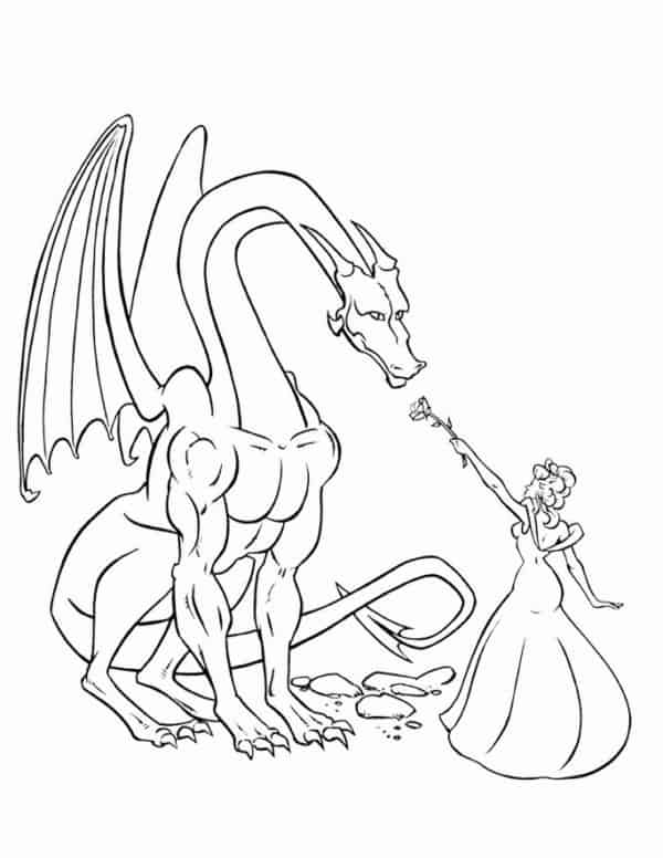 desenho de dragão com princesa para colorir