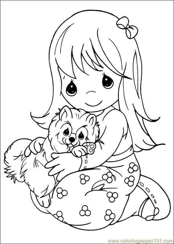 desenho de menina com cachorro para colorir