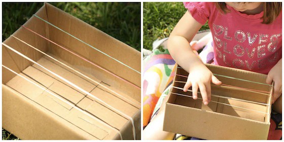 instrumento musical simples feito com caixa de papelão